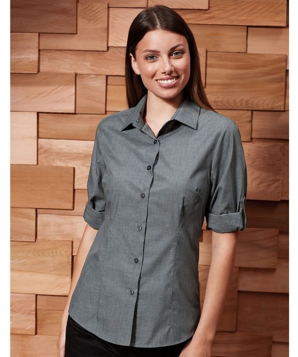 Women's poplin cross-dye roll sleeve shirt