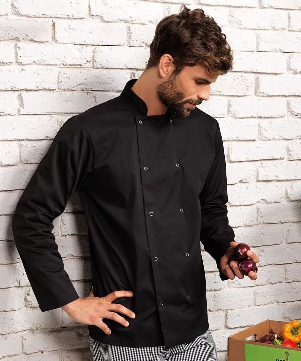 Studded front long sleeve chef's jacket